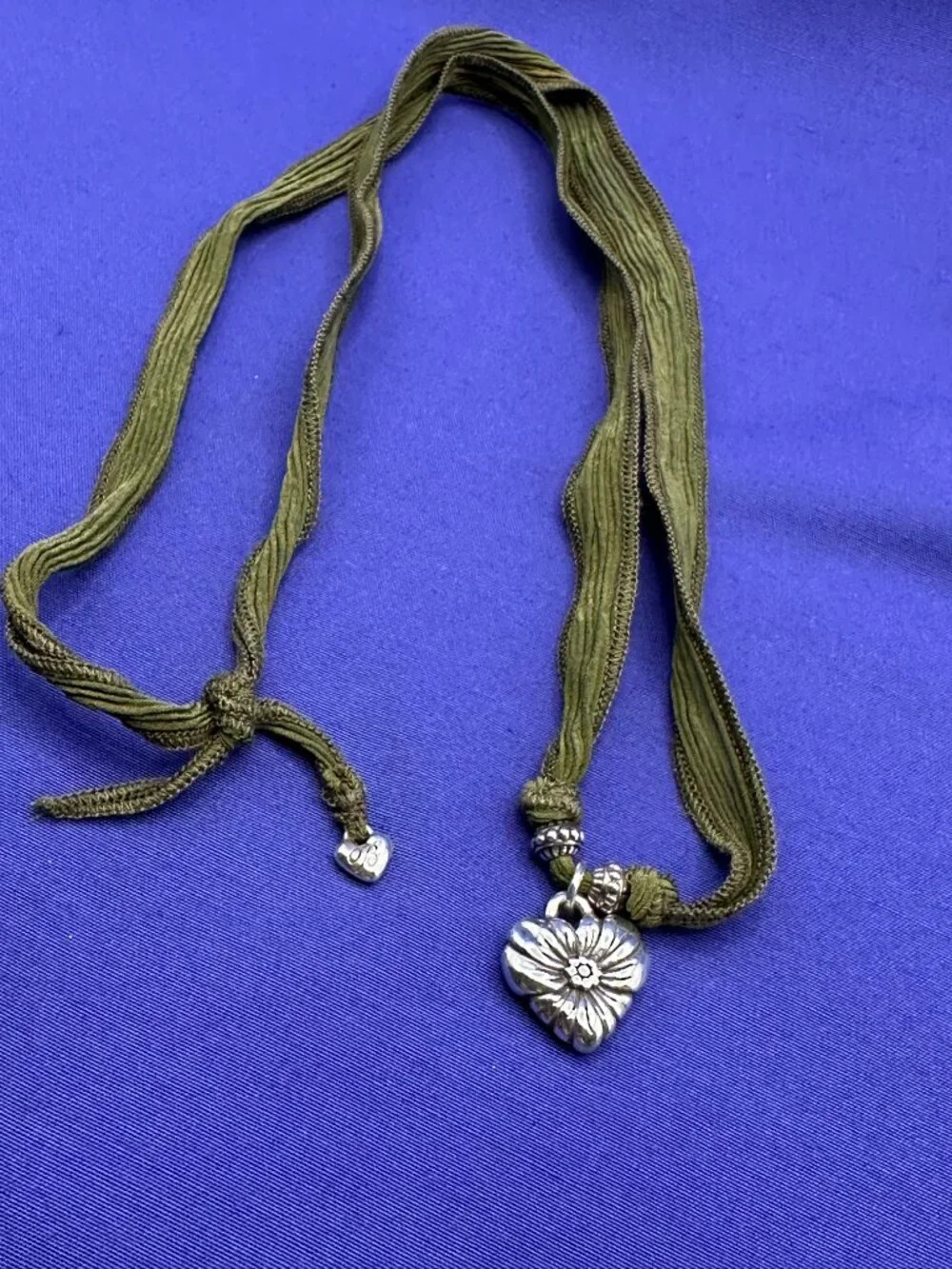 Brighton Silver-Plated Heart Pendant Necklace Fabric Strand